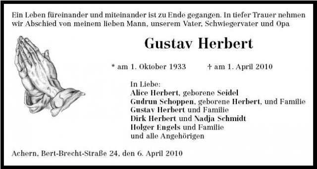 Herbert Gustav 1933-2010 Todesanzeige